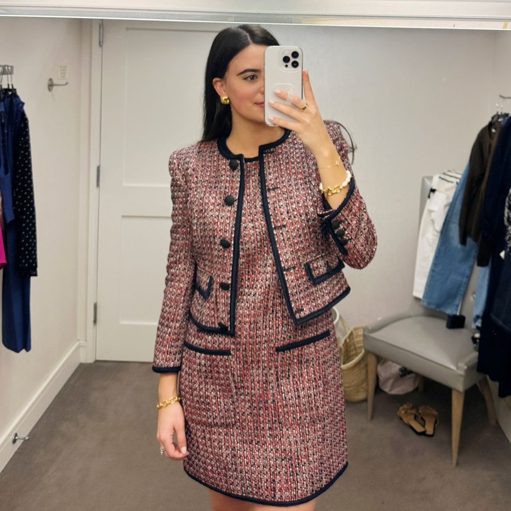 NWT Veronica Beard Ceres Metallic Cotton Blend Tweed Jacket in Size 12 Red /Navy - Picture 16 of 16